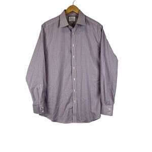 Charles Tyrwhitt Red Blue Mens 16.5-36 Plaid Non-Iron Slim‎ Fit Dress Shirt